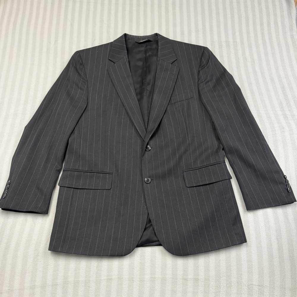 Jos A Bank Suit Jacket Mens 42SH Black Wool Travelers‎ Collection Pin Stripe